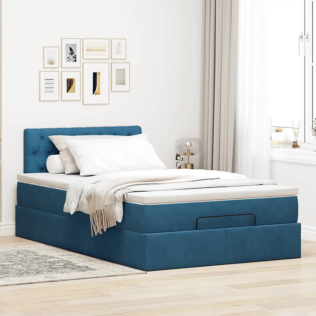 Cadre de lit ottoman avec matelas bleu foncé 120x200 cm velours