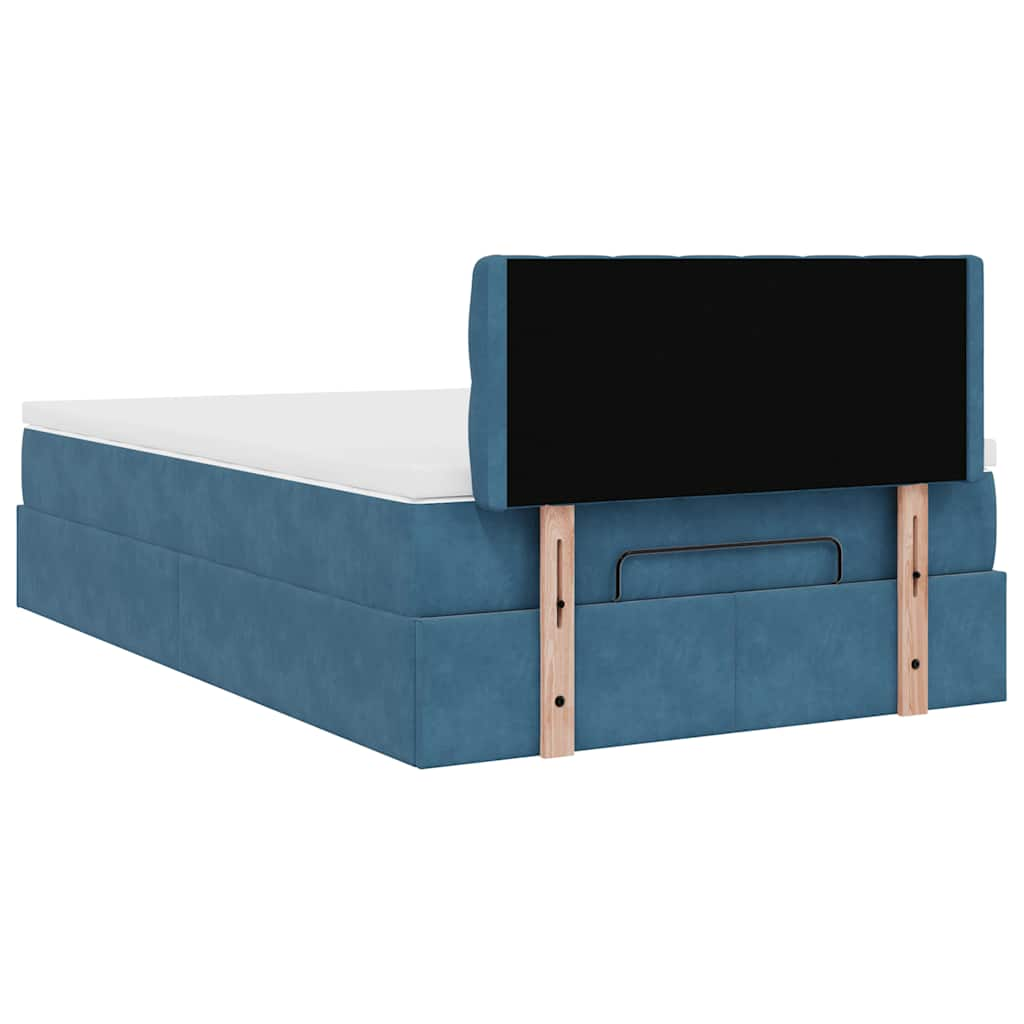 Cadre de lit ottoman avec matelas bleu foncé 120x200 cm velours