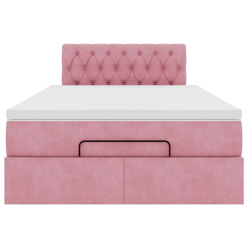 Cadre de lit ottoman avec matelas rose 120x200 cm velours