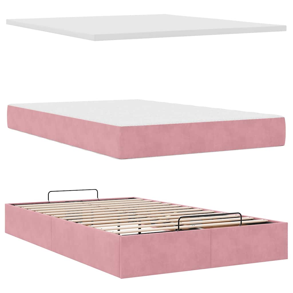 Cadre de lit ottoman avec matelas rose 120x200 cm velours