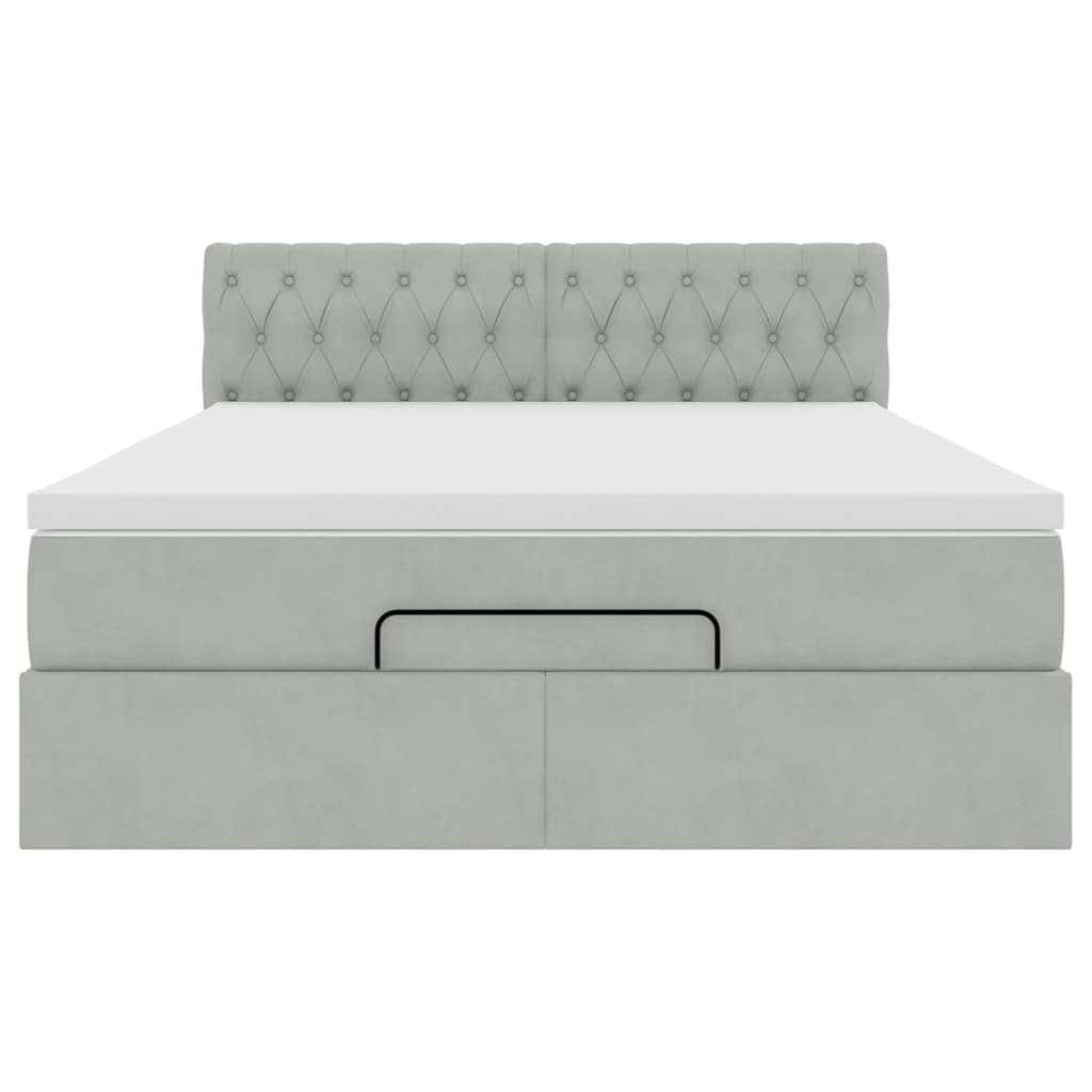 Cadre de lit ottoman et matelas gris clair 140x190 velours