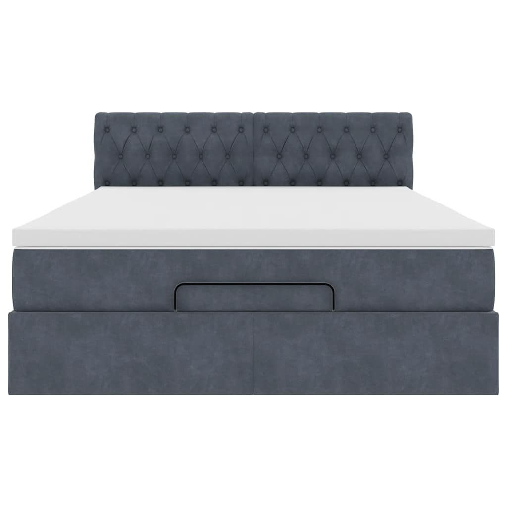 Cadre de lit ottoman avec matelas gris foncé 140x190 cm velours