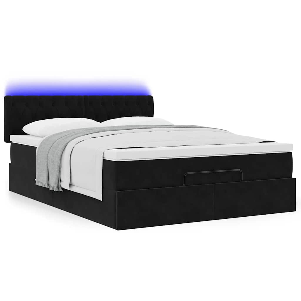 Cadre de lit ottoman avec matelas noir 140x190 cm velours