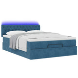 Cadre de lit ottoman avec matelas bleu foncé 140x190 cm velours