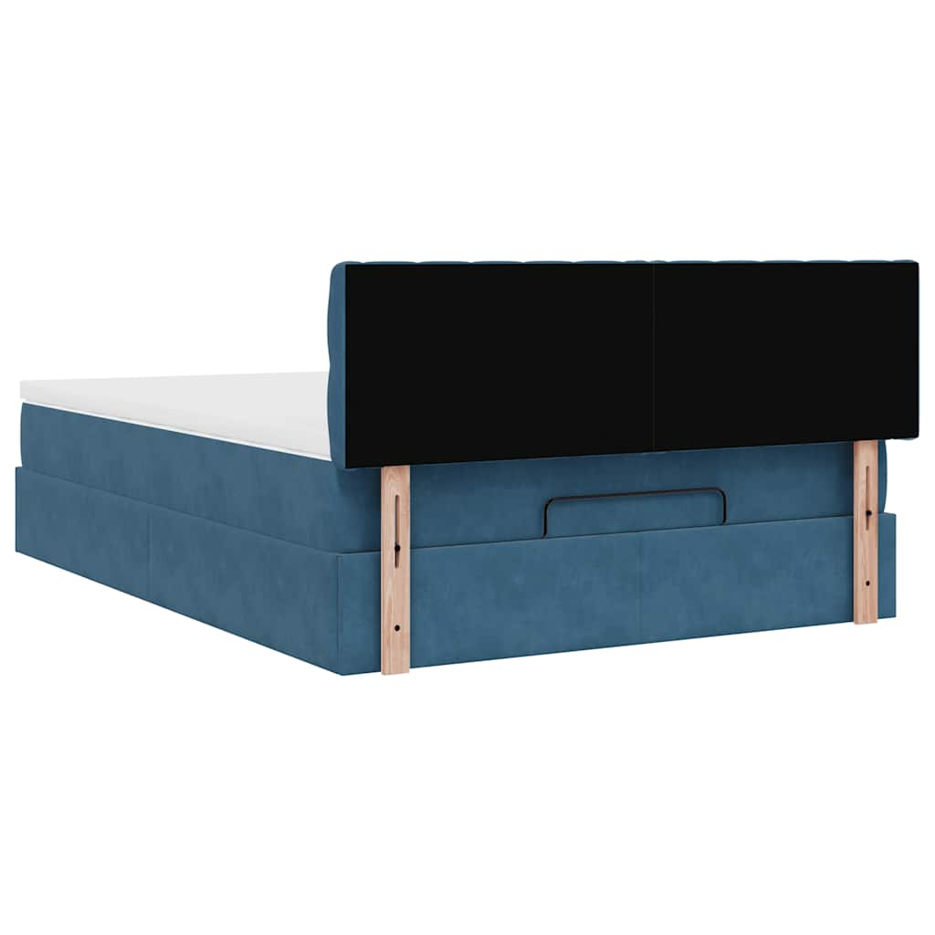 Cadre de lit ottoman avec matelas bleu foncé 140x190 cm velours