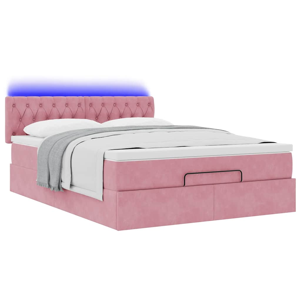 Cadre de lit ottoman avec matelas rose 140x190 cm velours