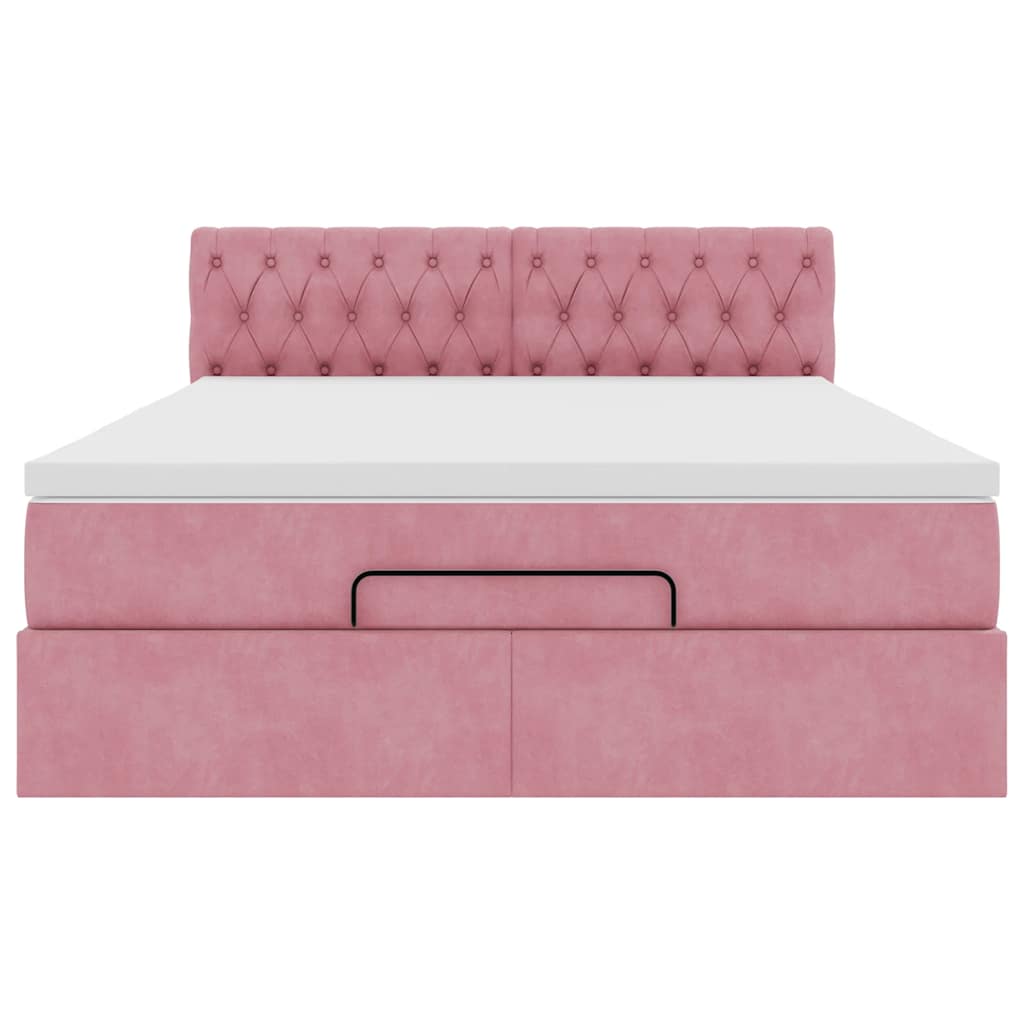 Cadre de lit ottoman avec matelas rose 140x190 cm velours