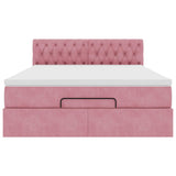 Cadre de lit ottoman avec matelas rose 140x190 cm velours