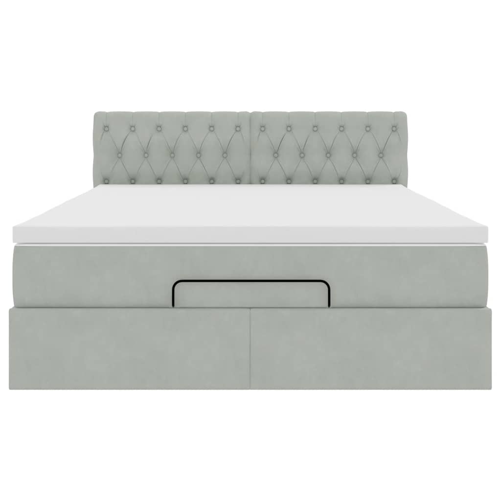 Cadre de lit ottoman avec matelas gris clair 140x200 cm velours