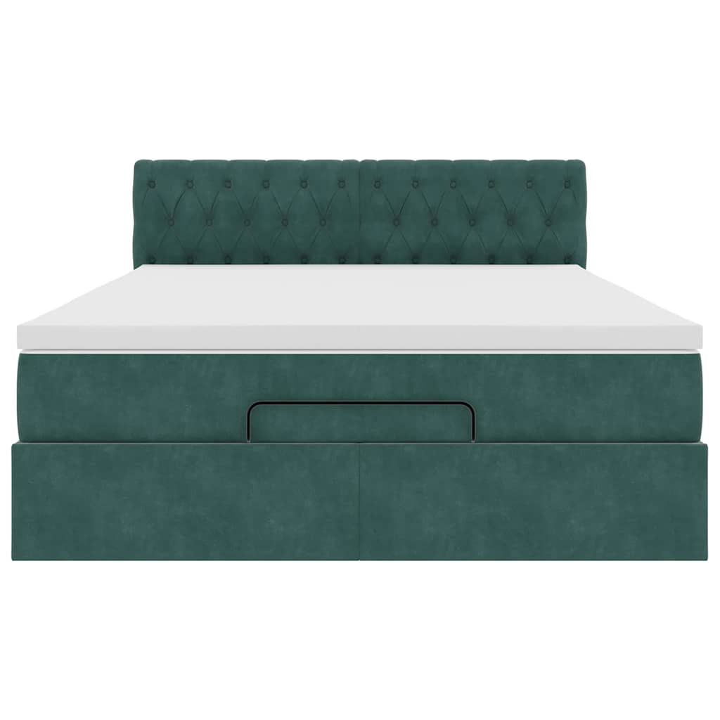 Cadre de lit ottoman avec matelas vert foncé 140x200 cm velours