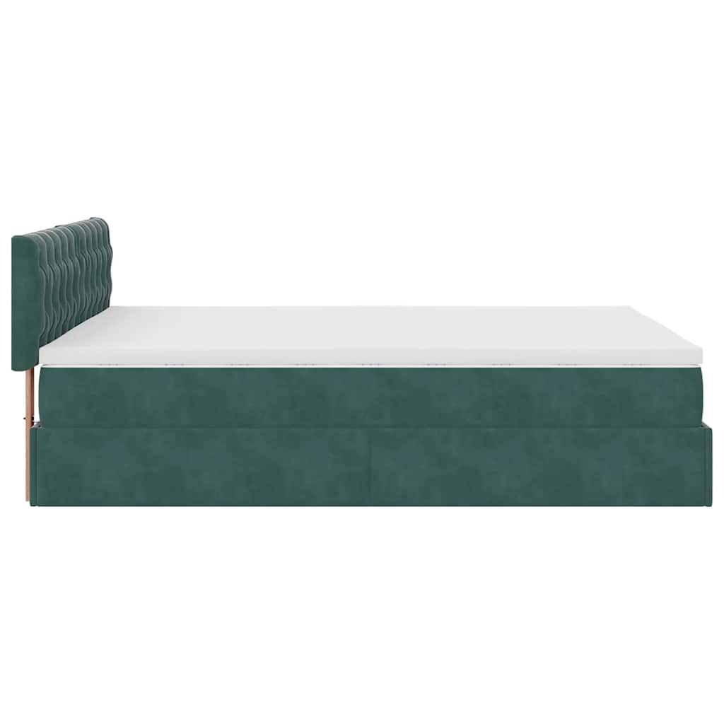 Cadre de lit ottoman avec matelas vert foncé 140x200 cm velours