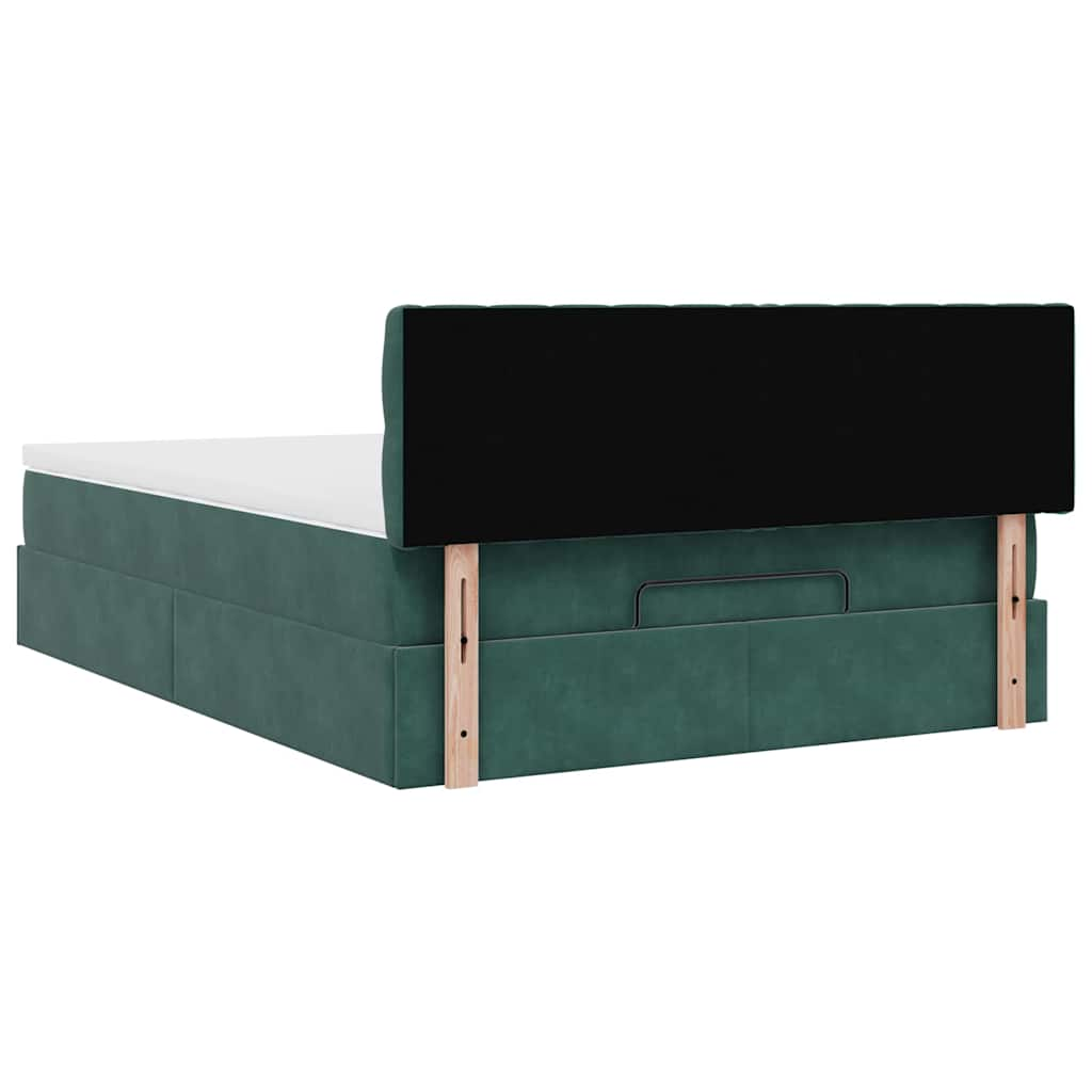 Cadre de lit ottoman avec matelas vert foncé 140x200 cm velours