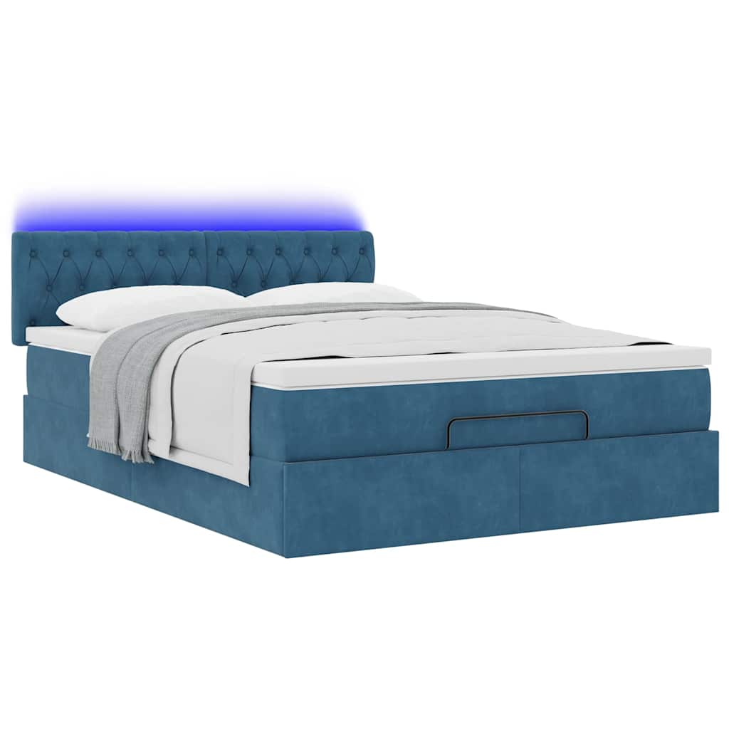 Cadre de lit ottoman avec matelas bleu foncé 140x200 cm velours