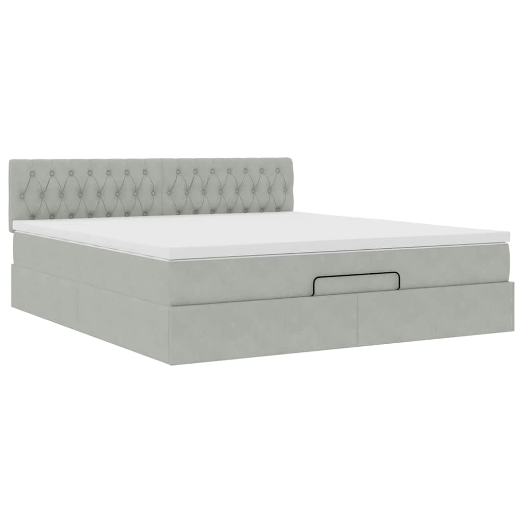 Cadre de lit ottoman avec matelas gris clair 160x200 cm velours