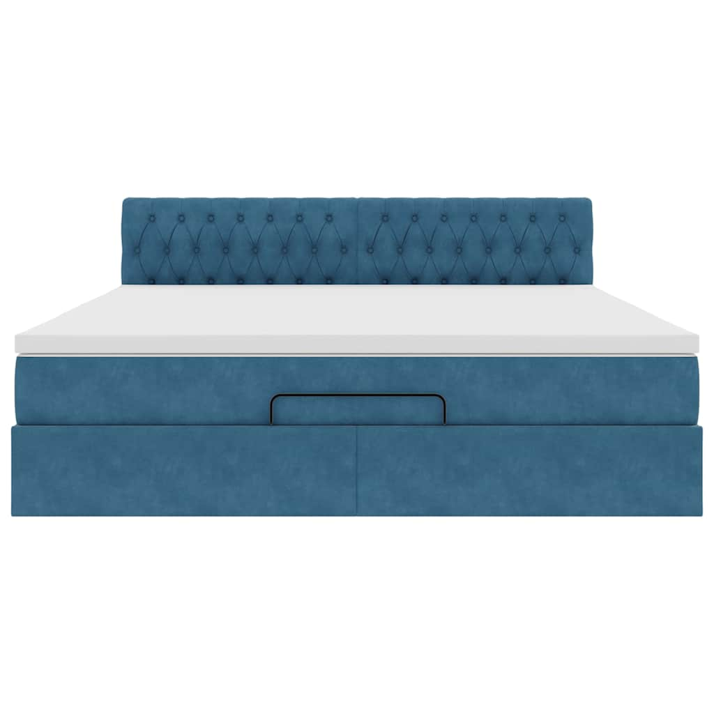 Cadre de lit ottoman avec matelas bleu foncé 160x200 cm velours