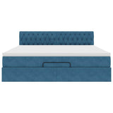 Cadre de lit ottoman avec matelas bleu foncé 160x200 cm velours