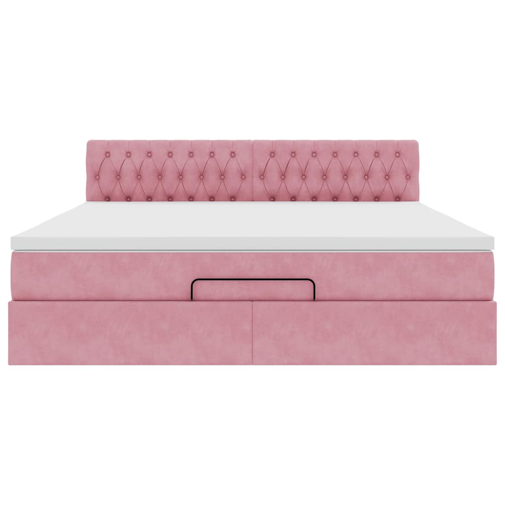 Cadre de lit ottoman avec matelas rose 160x200 cm velours