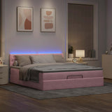 Cadre de lit ottoman avec matelas rose 160x200 cm velours