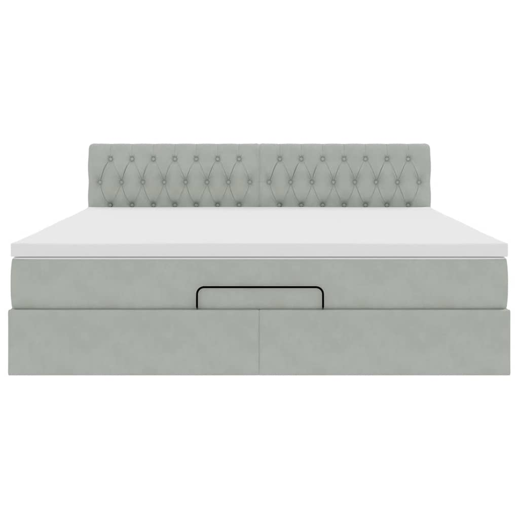 Cadre de lit ottoman avec matelas gris clair 180x200 cm velours