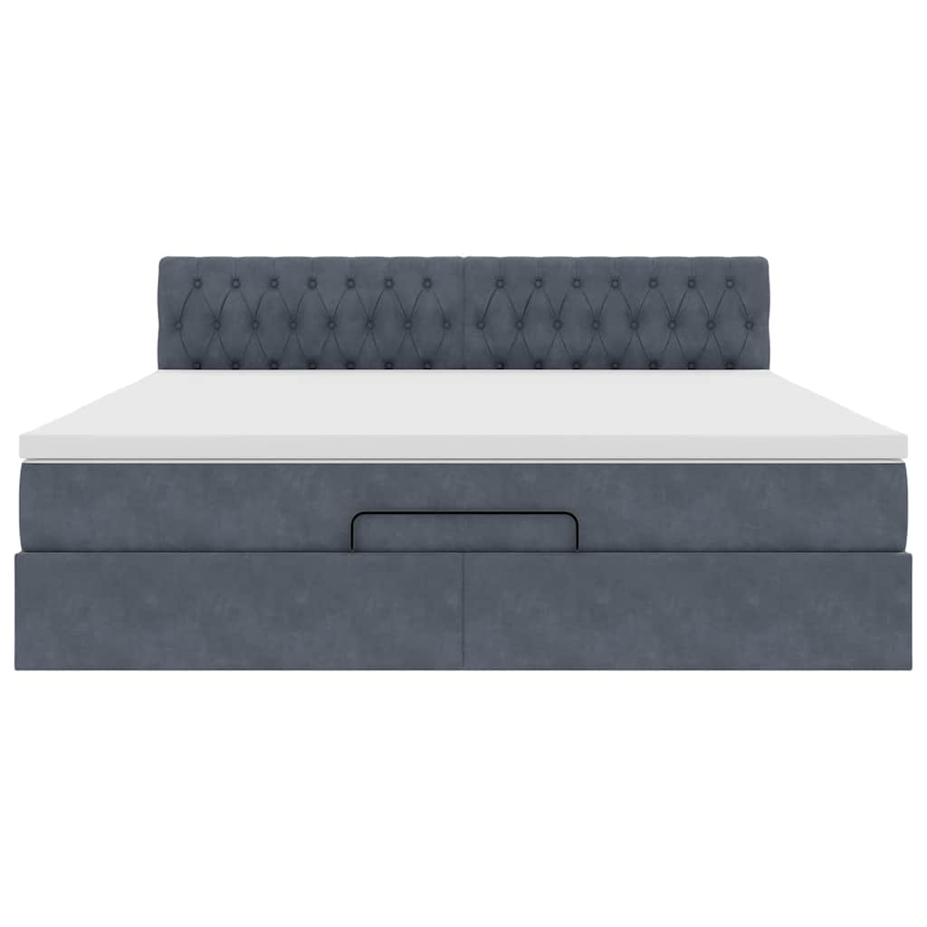 Cadre de lit ottoman avec matelas gris foncé 180x200 cm velours