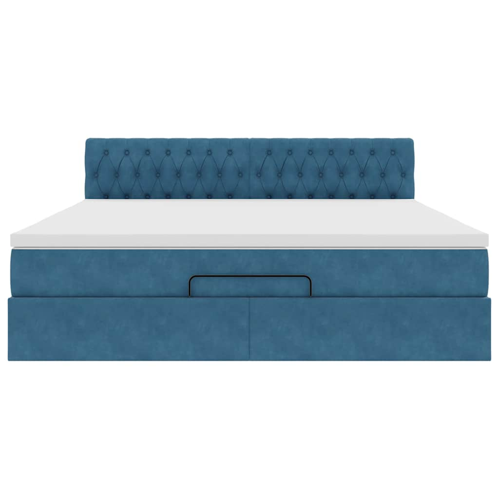 Cadre de lit ottoman avec matelas bleu foncé 180x200 cm velours