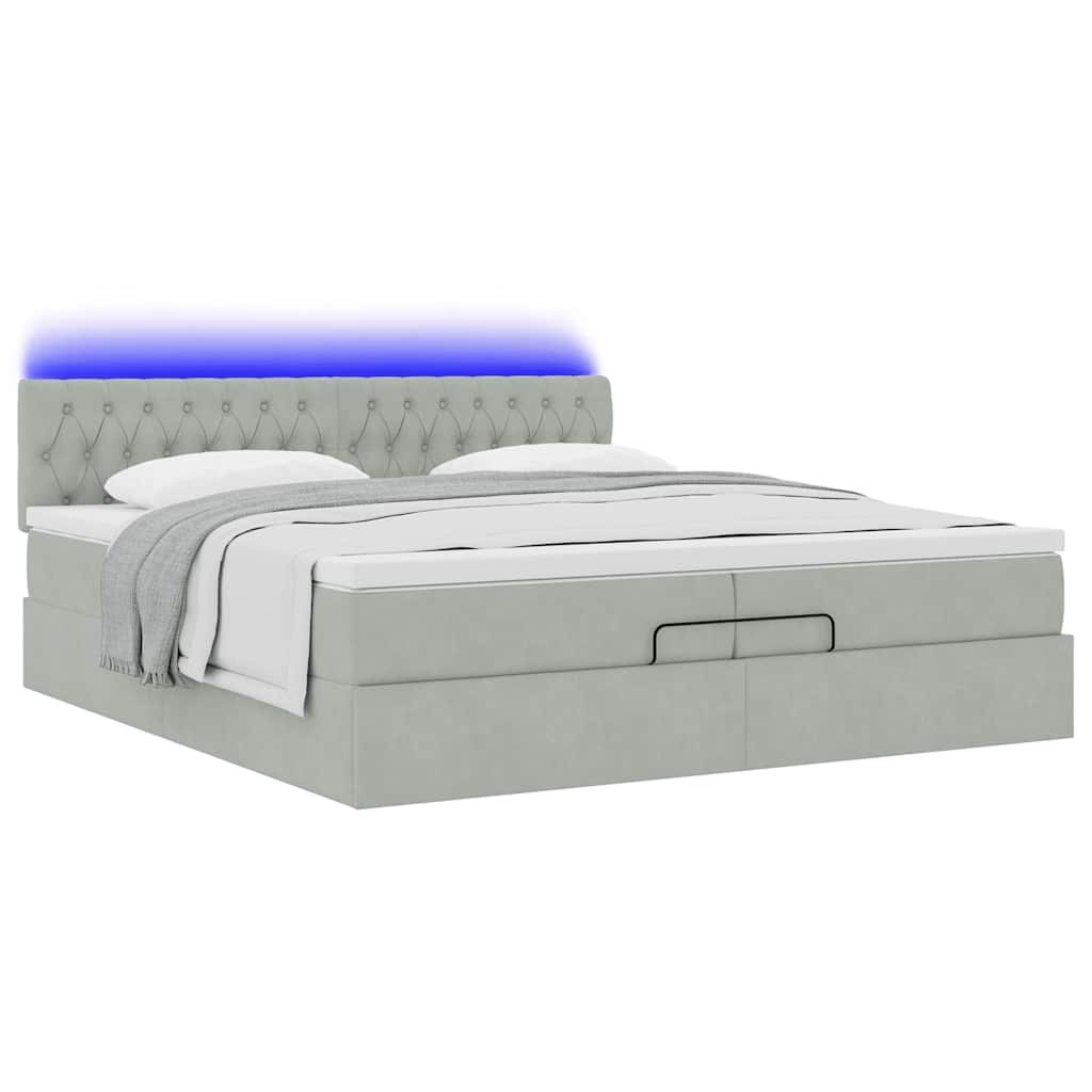 Cadre de lit ottoman avec matelas gris clair 200x200 cm velours