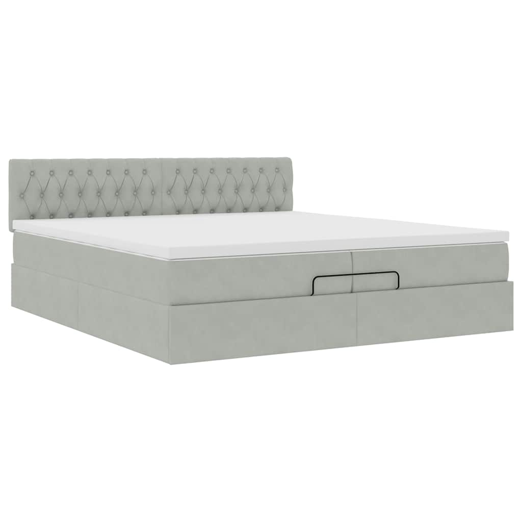 Cadre de lit ottoman avec matelas gris clair 200x200 cm velours