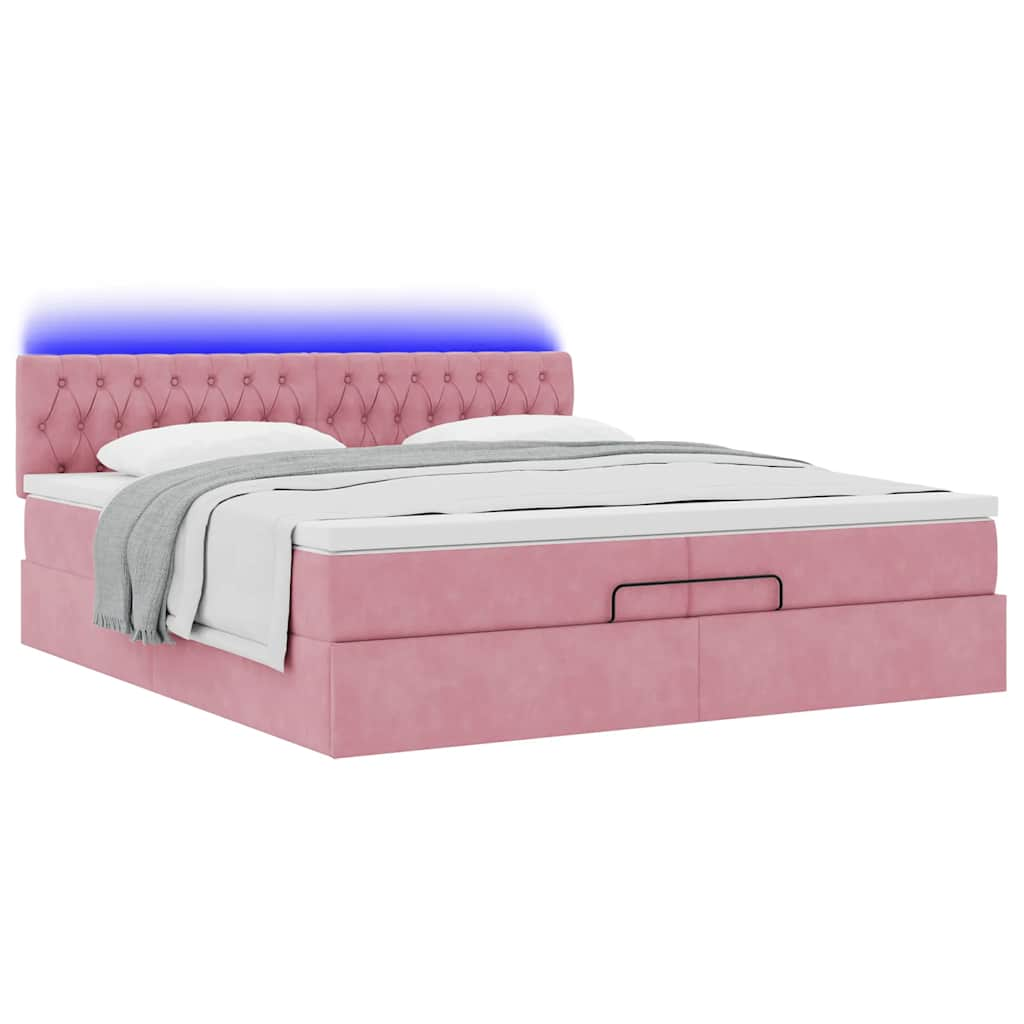 Cadre de lit ottoman avec matelas rose 200x200 cm velours