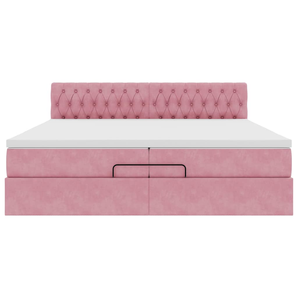 Cadre de lit ottoman avec matelas rose 200x200 cm velours