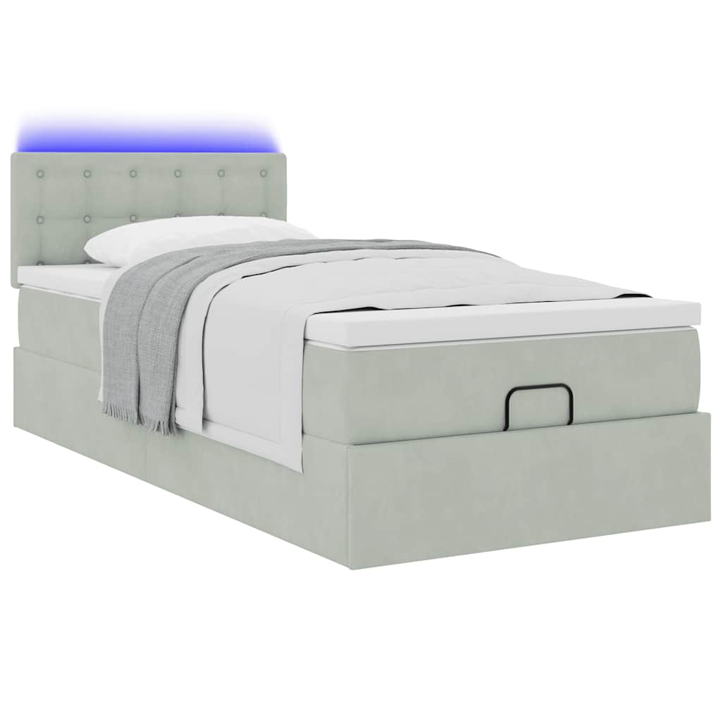 Ottoman bed frame with light gray mattress 80x200 cm velvet