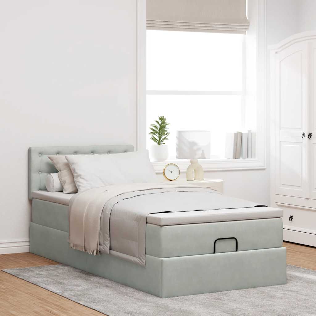 Cadre de lit ottoman avec matelas gris clair 80x200 cm velours