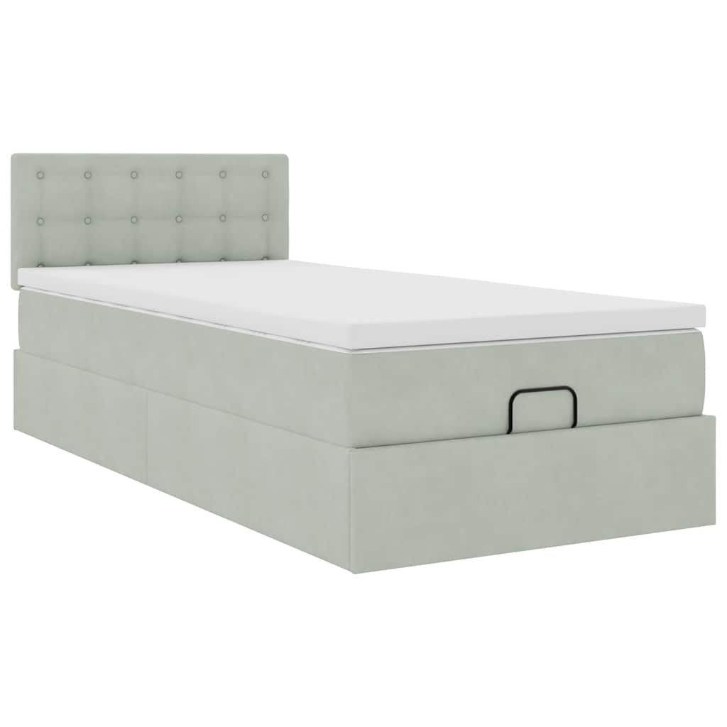 Ottoman bed frame with light gray mattress 80x200 cm velvet