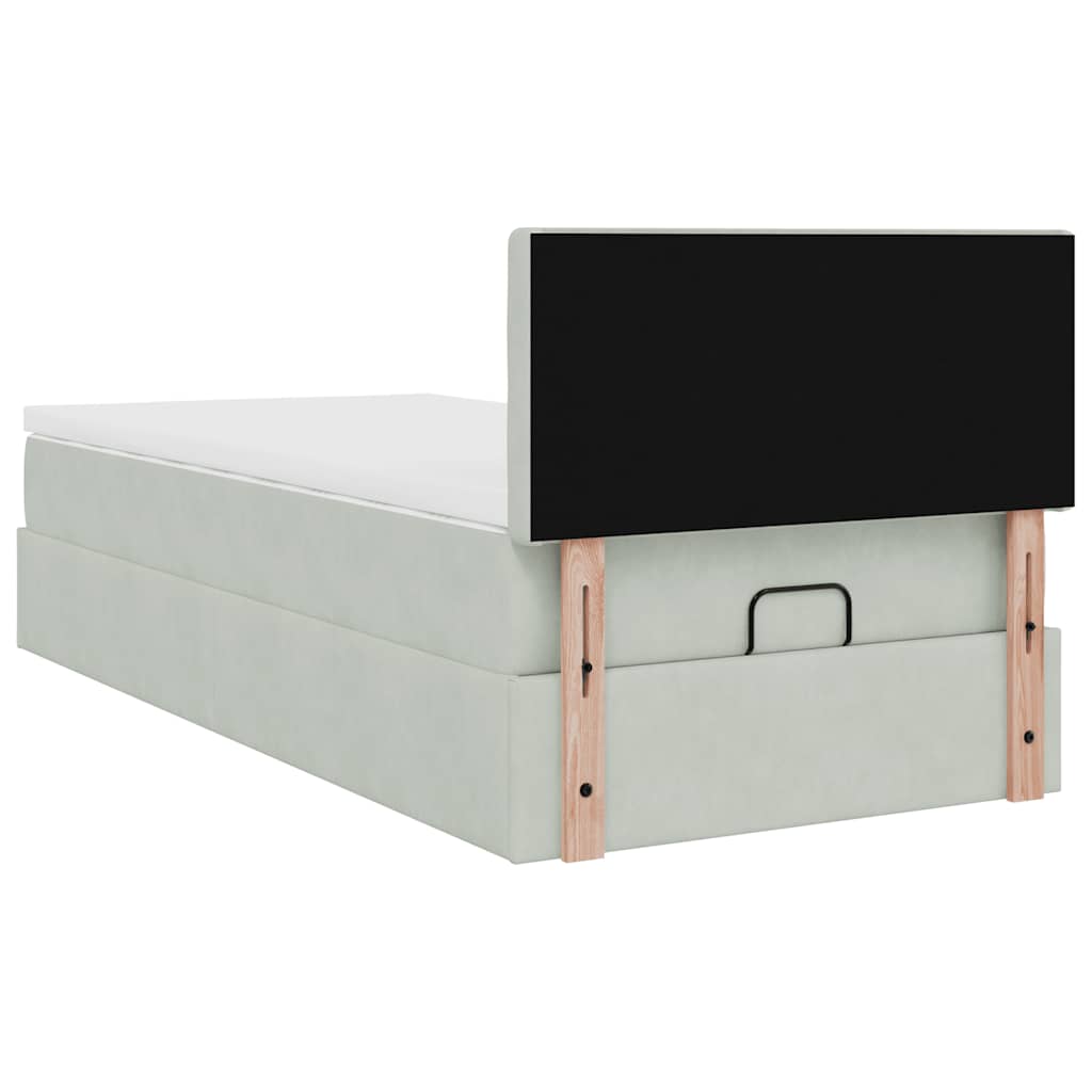 Ottoman bed frame with light gray mattress 80x200 cm velvet