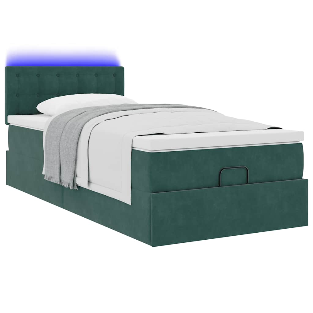 Cadre de lit ottoman avec matelas vert foncé 80x200 cm velours