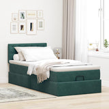 Ottoman bed frame with dark green mattress 80x200 cm velvet