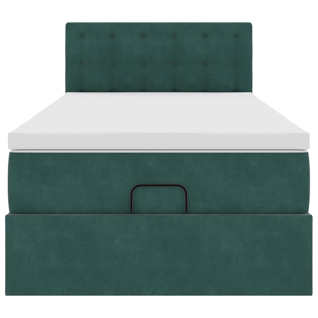 Ottoman bed frame with dark green mattress 80x200 cm velvet