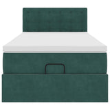 Ottoman bed frame with dark green mattress 80x200 cm velvet