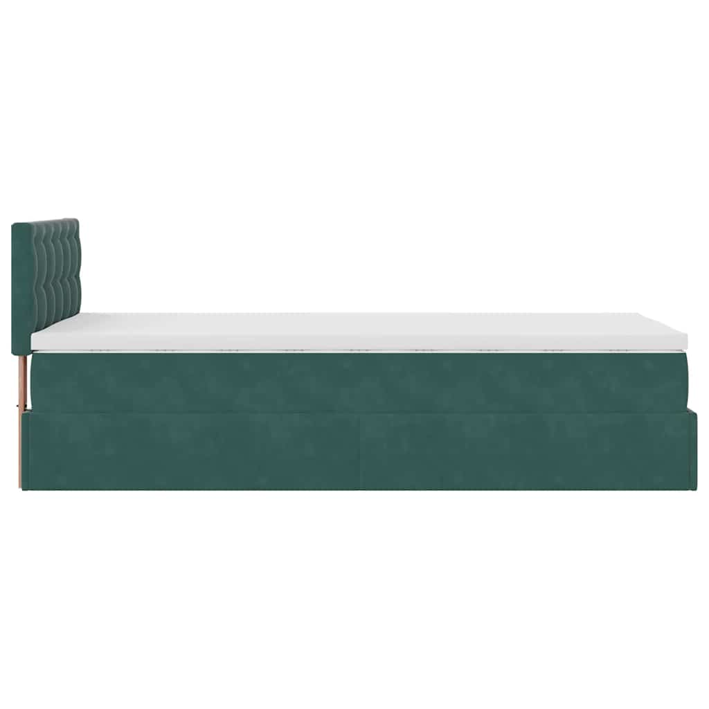 Ottoman bed frame with dark green mattress 80x200 cm velvet