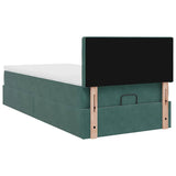 Ottoman bed frame with dark green mattress 80x200 cm velvet