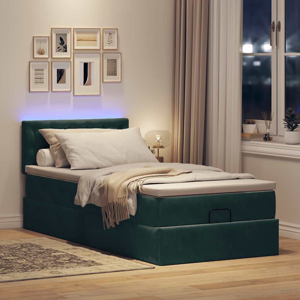 Cadre de lit ottoman avec matelas vert foncé 80x200 cm velours