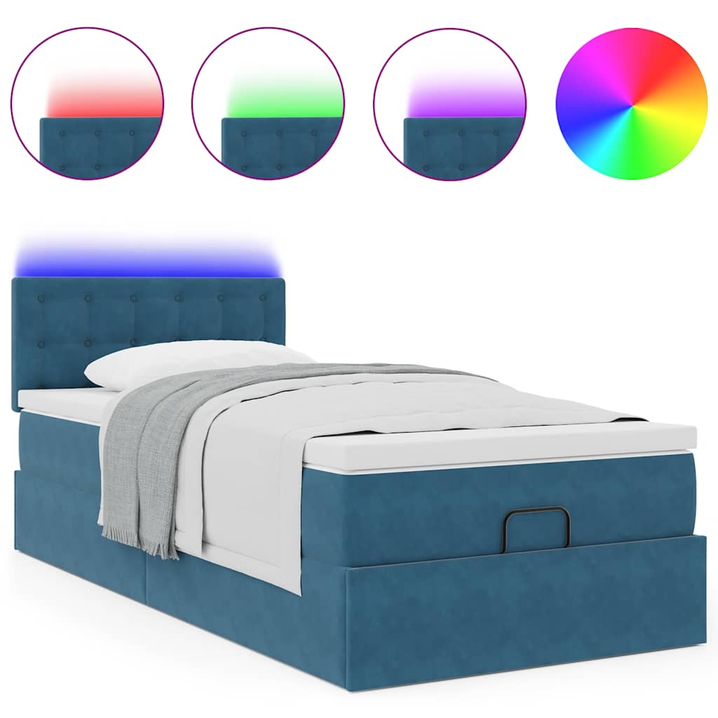 Cadre de lit ottoman avec matelas bleu foncé 80x200 cm velours