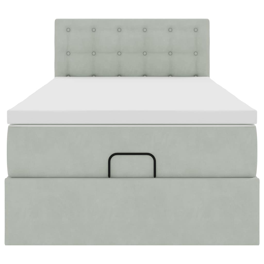 Cadre de lit ottoman et matelas gris clair 90x190 cm velours