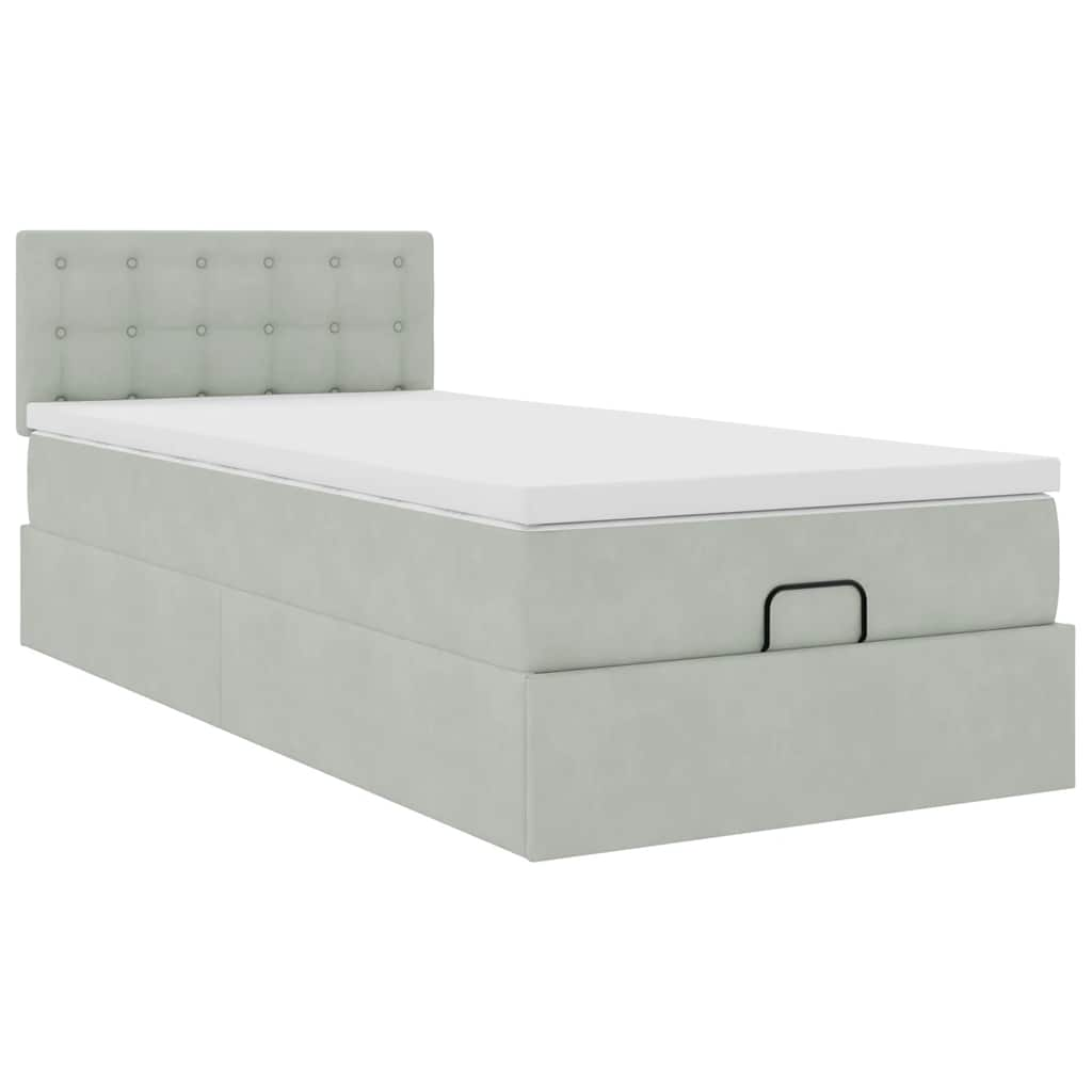 Cadre de lit ottoman et matelas gris clair 90x190 cm velours