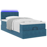 Ottoman bed frame with dark blue mattress 90x190 cm velvet