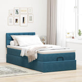 Ottoman bed frame with dark blue mattress 90x190 cm velvet