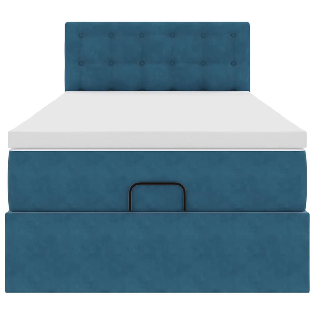 Cadre de lit ottoman avec matelas bleu foncé 90x190 cm velours