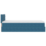 Ottoman bed frame with dark blue mattress 90x190 cm velvet