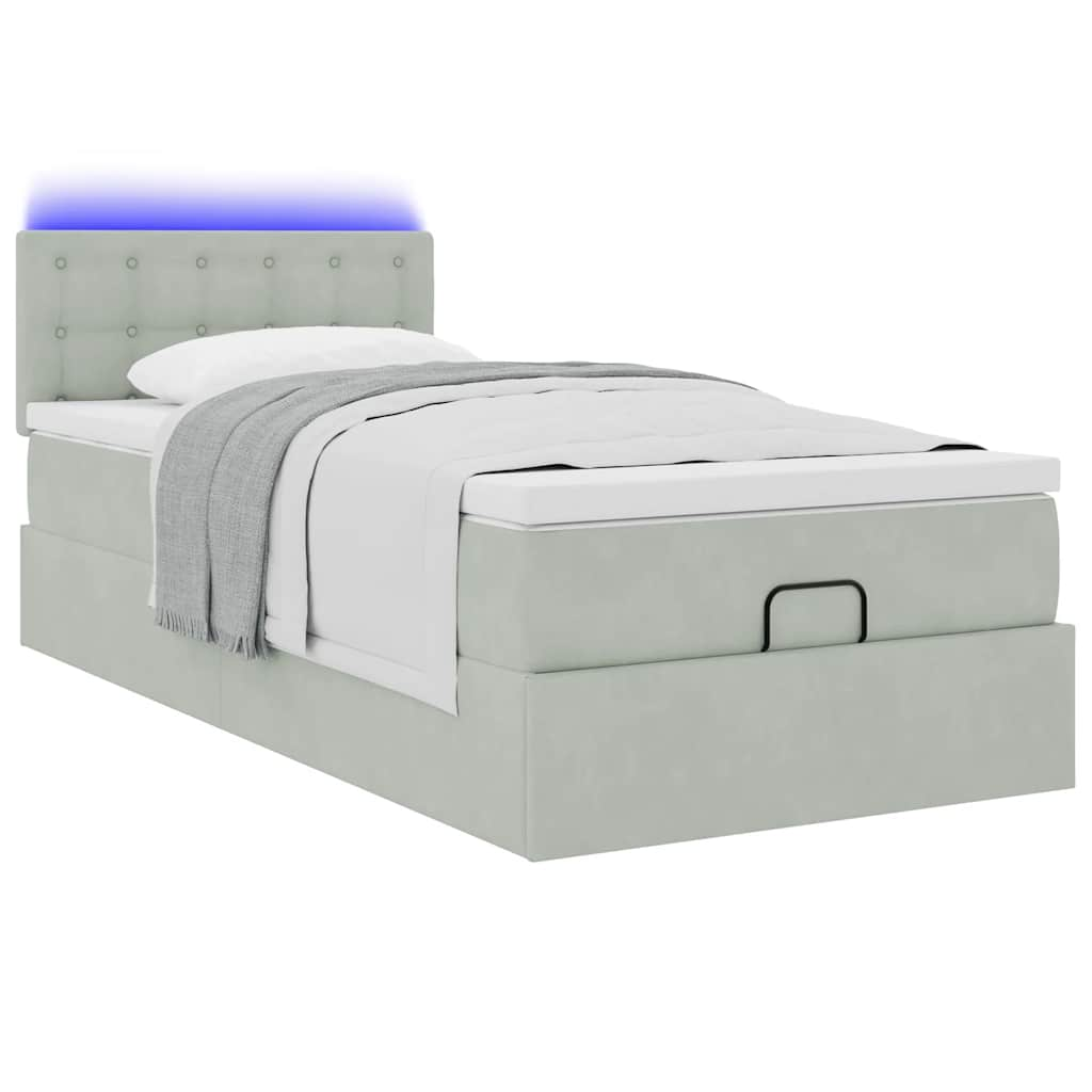 Cadre de lit ottoman et matelas gris clair 90x200 cm velours