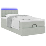 Cadre de lit ottoman et matelas gris clair 90x200 cm velours