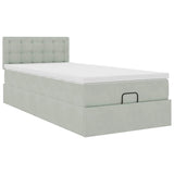 Cadre de lit ottoman et matelas gris clair 90x200 cm velours